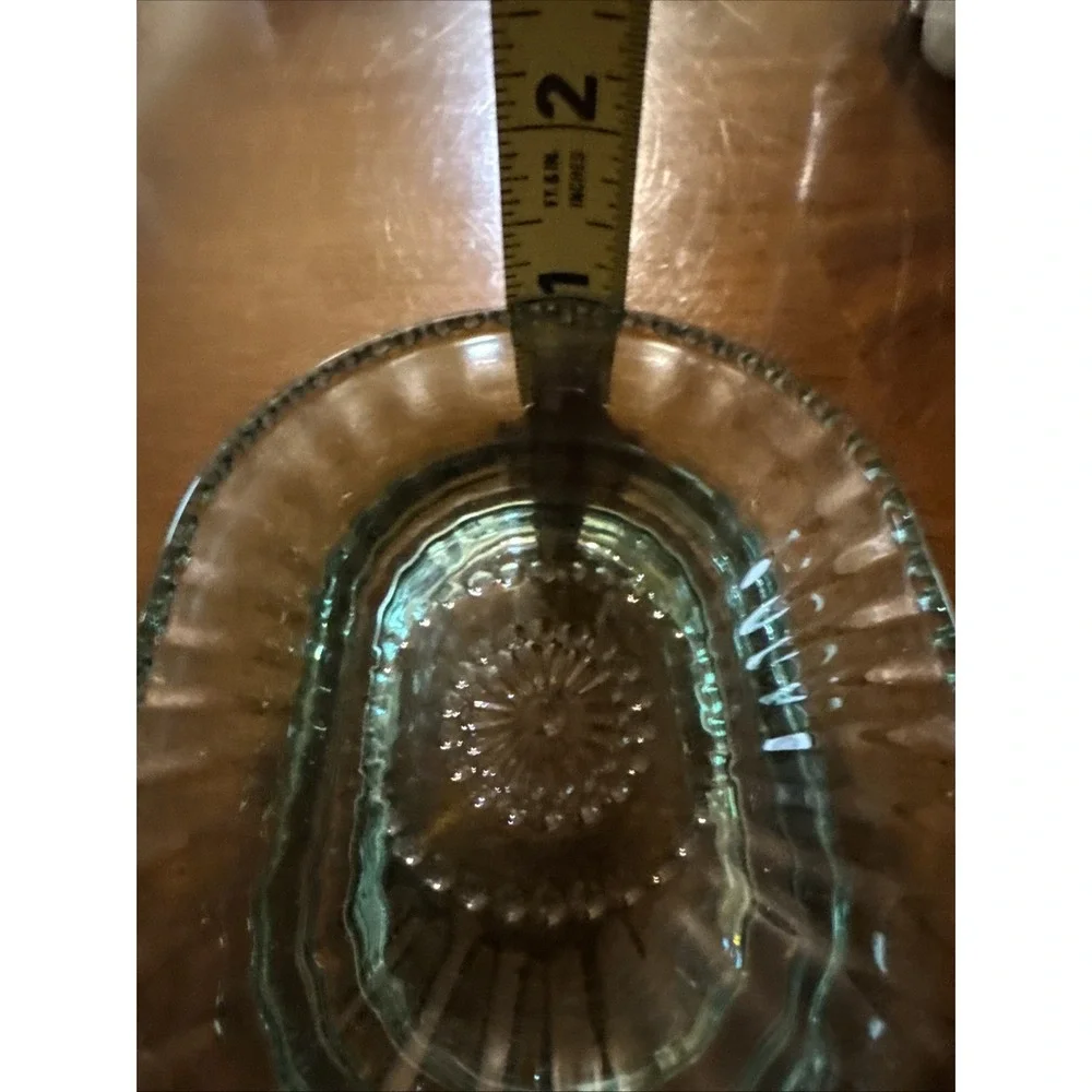 Vintage Aqua Blue Glass Soap Dish Rectangle Beaded Ribbed Bathroom Vanity Tray
